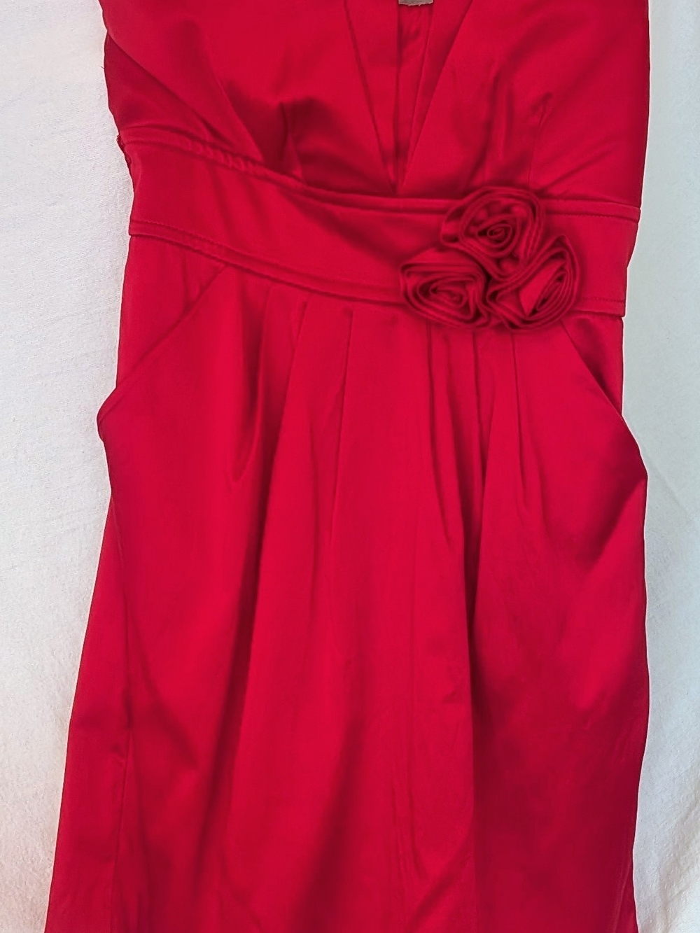 Wishes Wishes Wishes Strapless Red Dress with Rosette Detail